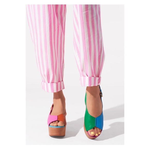 New! CHARLOTTE STONE Cedric Colorblock Platform Sandals Clogs in Cabana - Picture 5 of 16